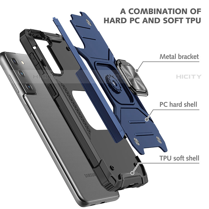 Silikon Hülle Handyhülle und Kunststoff Schutzhülle Hartschalen Tasche mit Magnetisch Fingerring Ständer T05 für Samsung Galaxy S23 5G