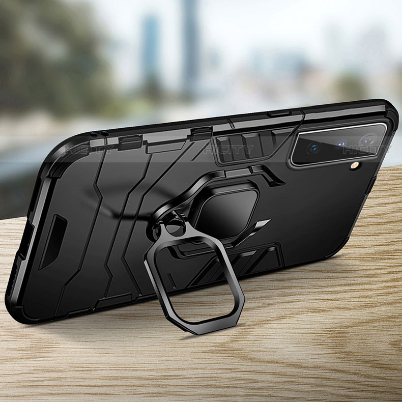 Silikon Hülle Handyhülle und Kunststoff Schutzhülle Hartschalen Tasche mit Magnetisch Fingerring Ständer T06 für Samsung Galaxy S23 Plus 5G