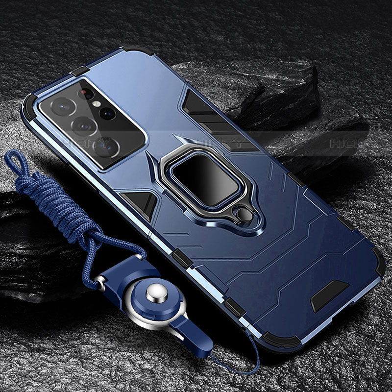 Silikon Hülle Handyhülle und Kunststoff Schutzhülle Hartschalen Tasche mit Magnetisch Fingerring Ständer T06 für Samsung Galaxy S23 Ultra 5G groß