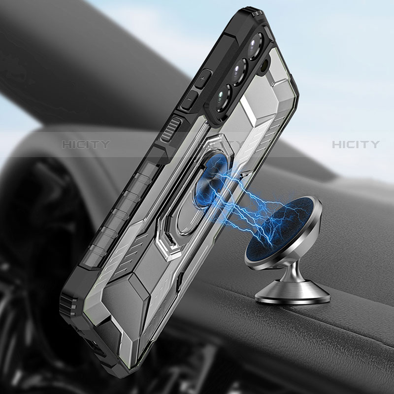 Silikon Hülle Handyhülle und Kunststoff Schutzhülle Hartschalen Tasche mit Magnetisch Fingerring Ständer T07 für Samsung Galaxy S21 Plus 5G groß