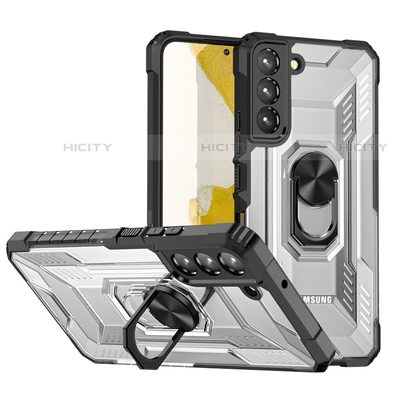 Silikon Hülle Handyhülle und Kunststoff Schutzhülle Hartschalen Tasche mit Magnetisch Fingerring Ständer T07 für Samsung Galaxy S21 Plus 5G groß