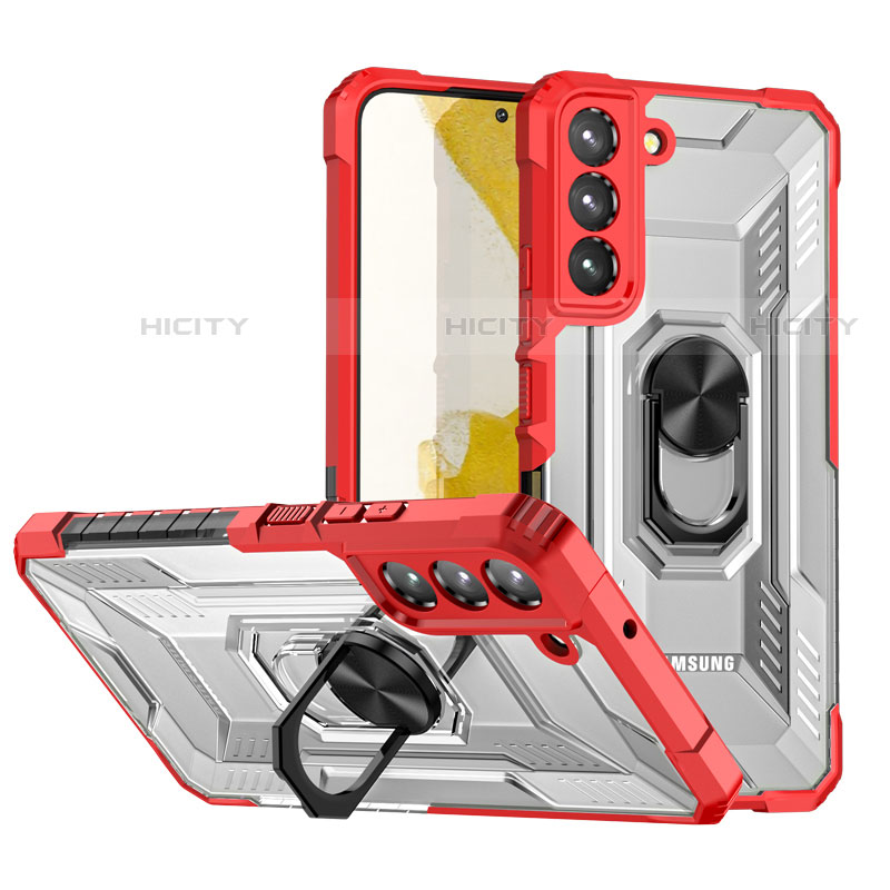 Silikon Hülle Handyhülle und Kunststoff Schutzhülle Hartschalen Tasche mit Magnetisch Fingerring Ständer T07 für Samsung Galaxy S21 Plus 5G groß