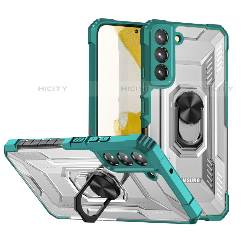 Silikon Hülle Handyhülle und Kunststoff Schutzhülle Hartschalen Tasche mit Magnetisch Fingerring Ständer T07 für Samsung Galaxy S21 Plus 5G groß