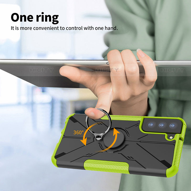 Silikon Hülle Handyhülle und Kunststoff Schutzhülle Hartschalen Tasche mit Magnetisch Fingerring Ständer T08 für Samsung Galaxy S22 5G