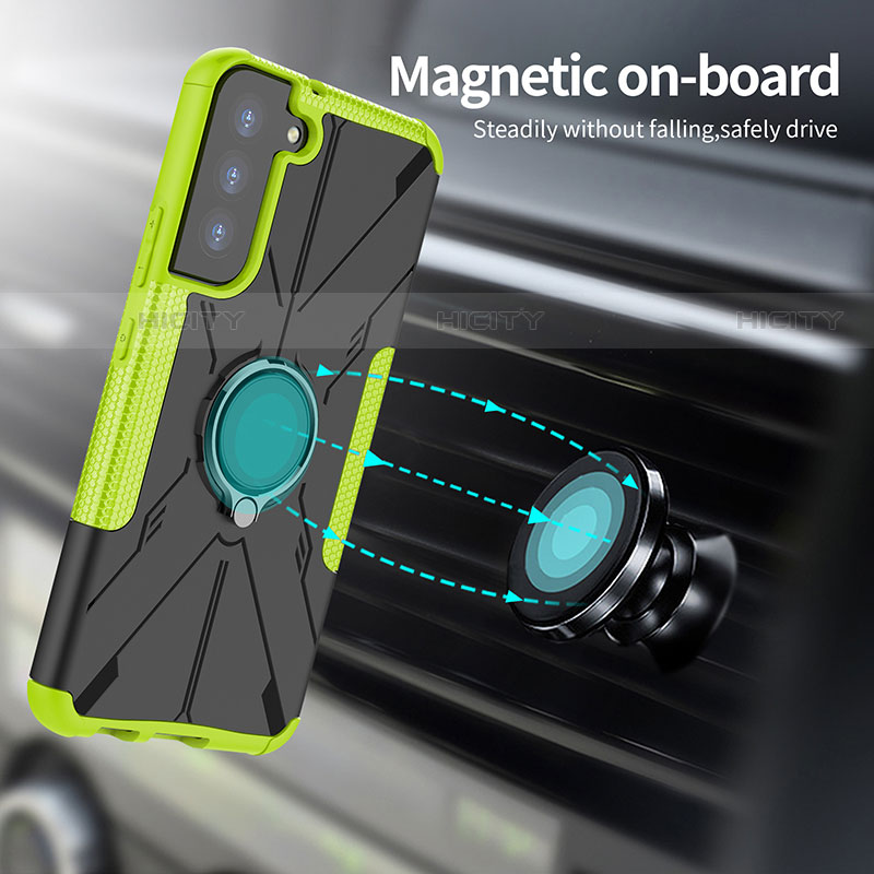 Silikon Hülle Handyhülle und Kunststoff Schutzhülle Hartschalen Tasche mit Magnetisch Fingerring Ständer T08 für Samsung Galaxy S23 5G