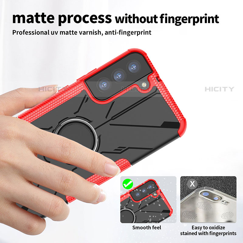 Silikon Hülle Handyhülle und Kunststoff Schutzhülle Hartschalen Tasche mit Magnetisch Fingerring Ständer T09 für Samsung Galaxy S21 5G