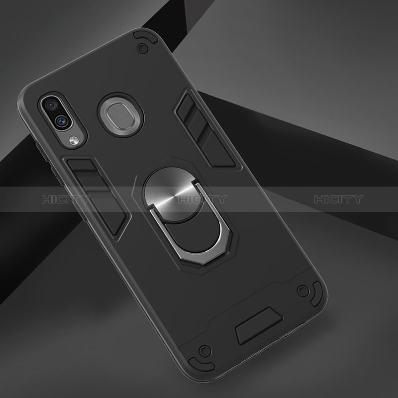 Silikon Hülle Handyhülle und Kunststoff Schutzhülle Hartschalen Tasche mit Magnetisch Fingerring Ständer Y01B für Samsung Galaxy A30 groß
