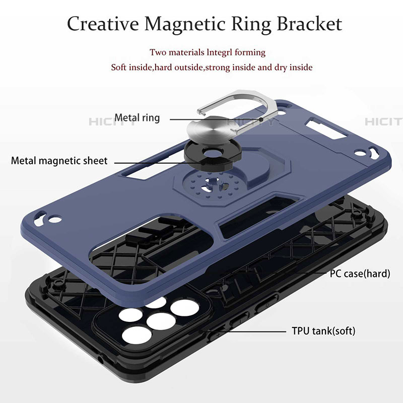 Silikon Hülle Handyhülle und Kunststoff Schutzhülle Hartschalen Tasche mit Magnetisch Fingerring Ständer Y01B für Samsung Galaxy A53 5G