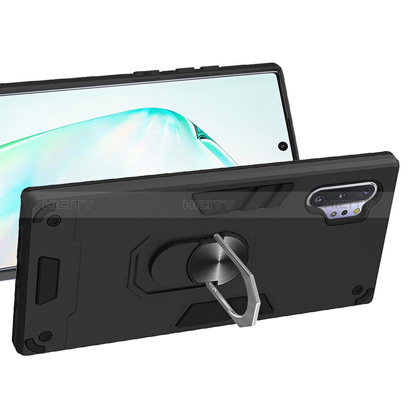 Silikon Hülle Handyhülle und Kunststoff Schutzhülle Hartschalen Tasche mit Magnetisch Fingerring Ständer Y01B für Samsung Galaxy Note 10 Plus 5G