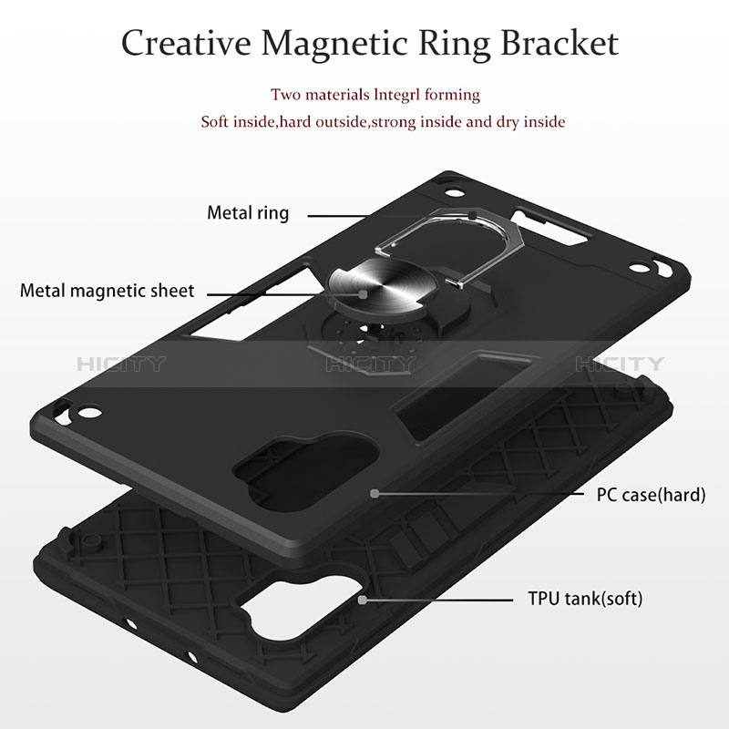 Silikon Hülle Handyhülle und Kunststoff Schutzhülle Hartschalen Tasche mit Magnetisch Fingerring Ständer Y01B für Samsung Galaxy Note 10 Plus 5G