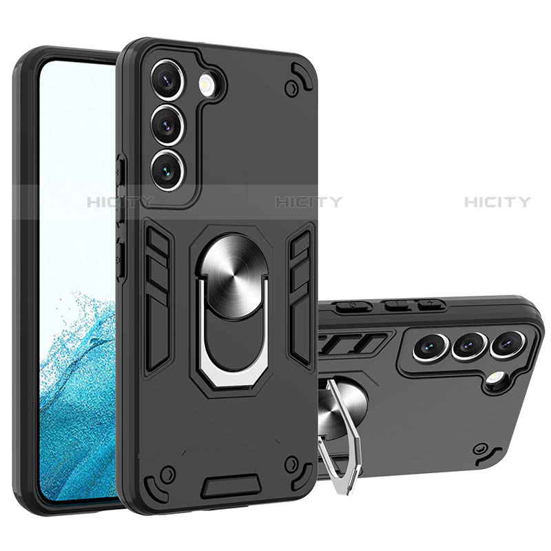 Silikon Hülle Handyhülle und Kunststoff Schutzhülle Hartschalen Tasche mit Magnetisch Fingerring Ständer Y01B für Samsung Galaxy S21 Plus 5G groß