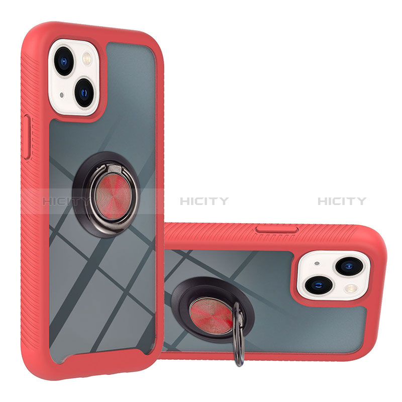 Silikon Hülle Handyhülle und Kunststoff Schutzhülle Hartschalen Tasche mit Magnetisch Fingerring Ständer YB1 für Apple iPhone 14 groß