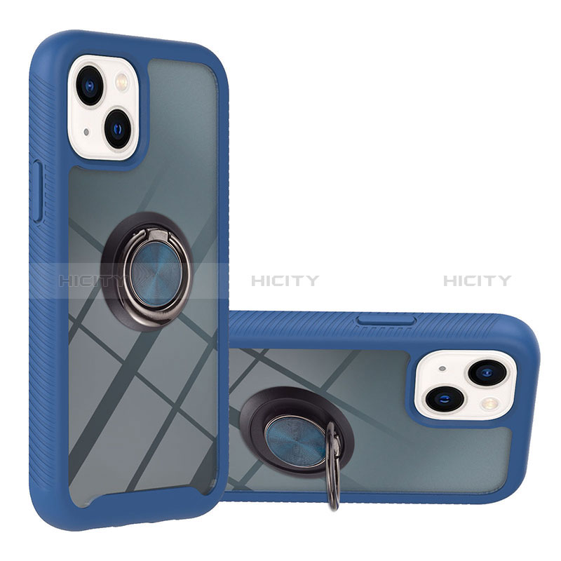 Silikon Hülle Handyhülle und Kunststoff Schutzhülle Hartschalen Tasche mit Magnetisch Fingerring Ständer YB1 für Apple iPhone 14 groß