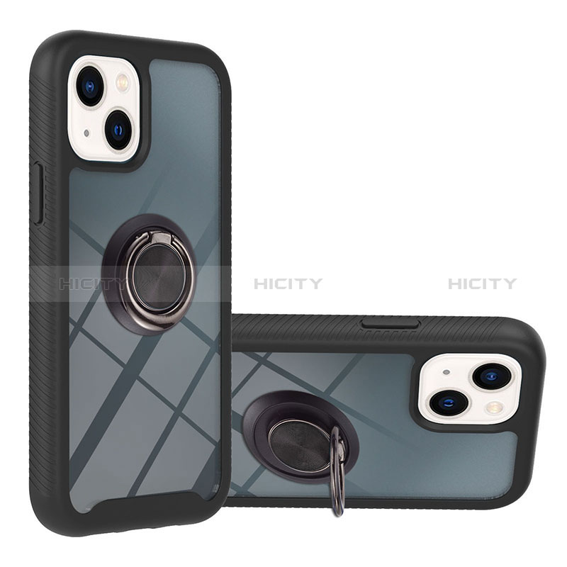 Silikon Hülle Handyhülle und Kunststoff Schutzhülle Hartschalen Tasche mit Magnetisch Fingerring Ständer YB1 für Apple iPhone 14 groß