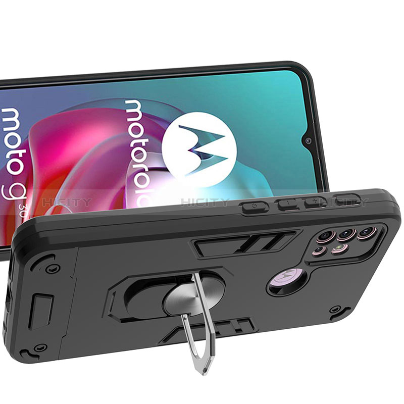 Silikon Hülle Handyhülle und Kunststoff Schutzhülle Hartschalen Tasche mit Magnetisch Fingerring Ständer YB1 für Motorola Moto G10