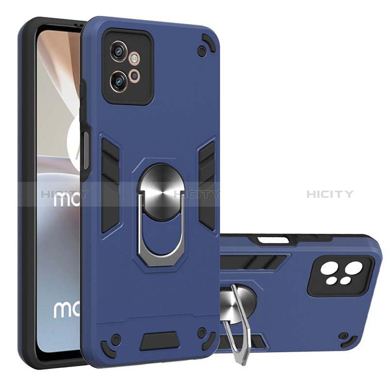 Silikon Hülle Handyhülle und Kunststoff Schutzhülle Hartschalen Tasche mit Magnetisch Fingerring Ständer YB1 für Motorola Moto G32
