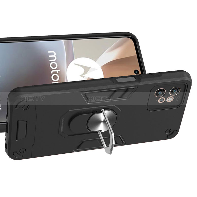 Silikon Hülle Handyhülle und Kunststoff Schutzhülle Hartschalen Tasche mit Magnetisch Fingerring Ständer YB1 für Motorola Moto G32