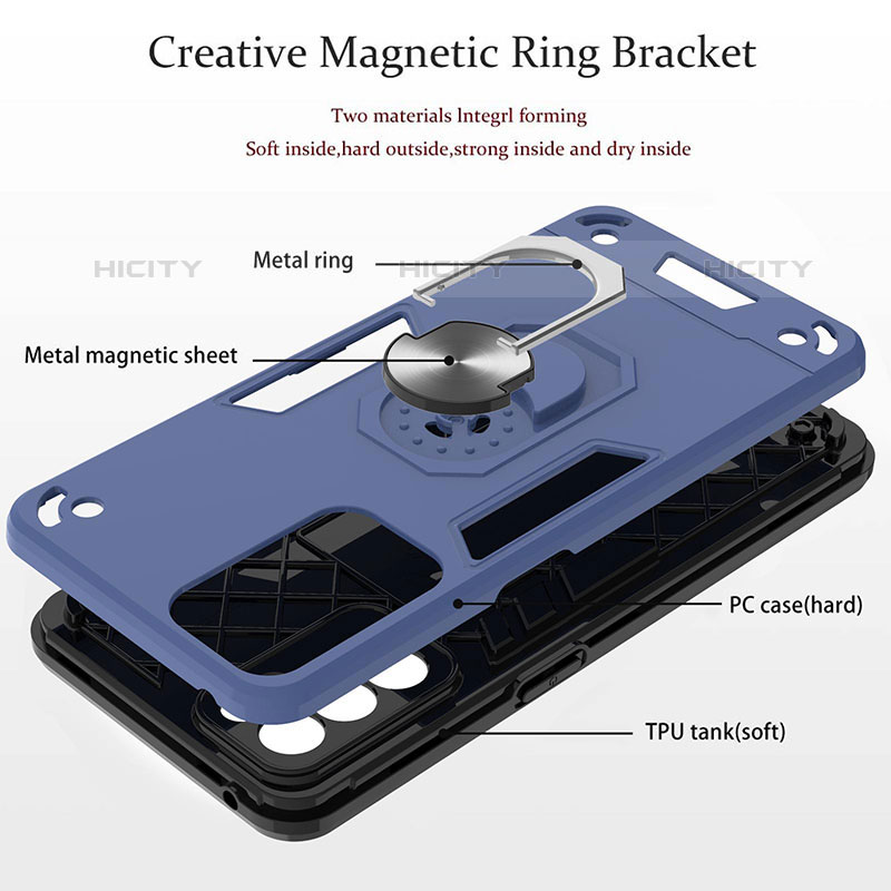 Silikon Hülle Handyhülle und Kunststoff Schutzhülle Hartschalen Tasche mit Magnetisch Fingerring Ständer YB1 für Oppo Reno6 5G
