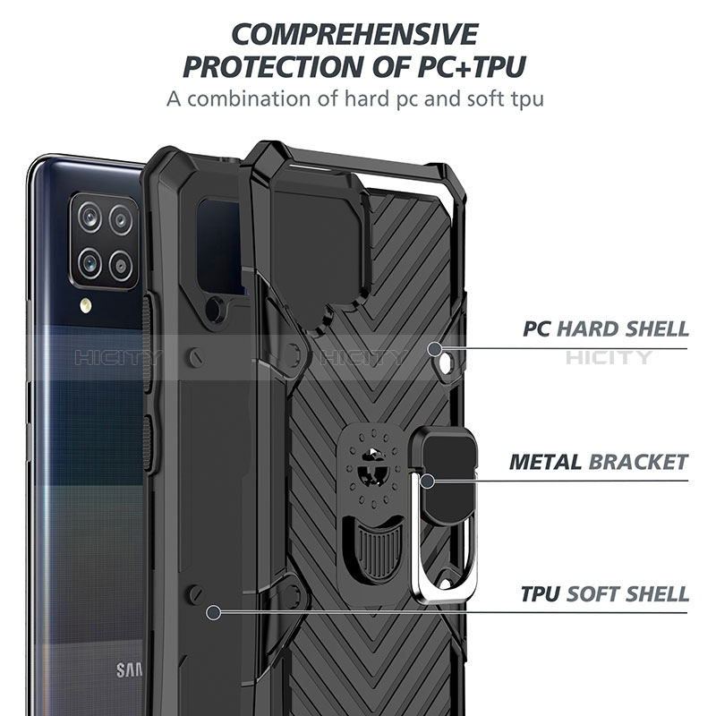 Silikon Hülle Handyhülle und Kunststoff Schutzhülle Hartschalen Tasche mit Magnetisch Fingerring Ständer YF1 für Samsung Galaxy A42 5G groß