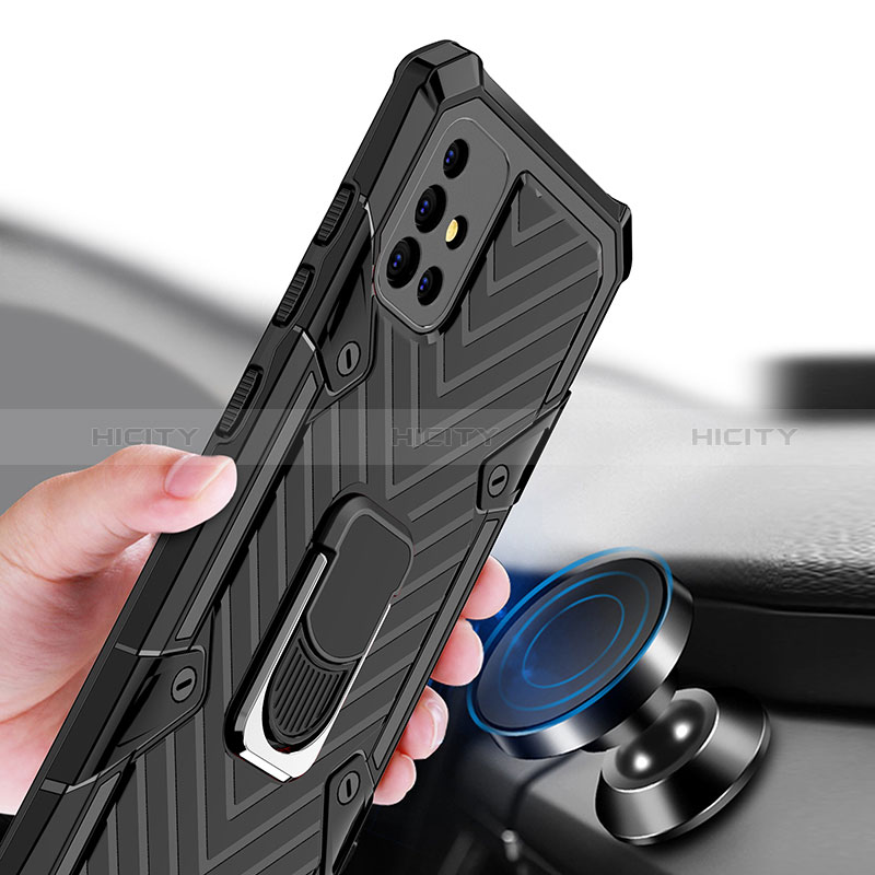Silikon Hülle Handyhülle und Kunststoff Schutzhülle Hartschalen Tasche mit Magnetisch Fingerring Ständer YF1 für Samsung Galaxy A51 4G