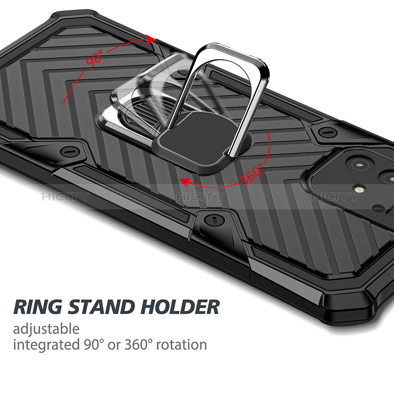 Silikon Hülle Handyhülle und Kunststoff Schutzhülle Hartschalen Tasche mit Magnetisch Fingerring Ständer YF1 für Samsung Galaxy A91