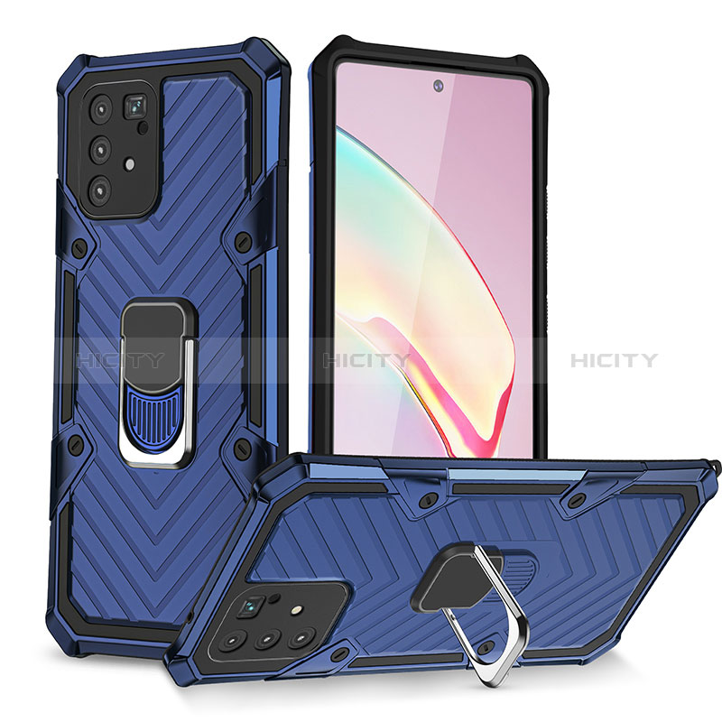 Silikon Hülle Handyhülle und Kunststoff Schutzhülle Hartschalen Tasche mit Magnetisch Fingerring Ständer YF1 für Samsung Galaxy A91