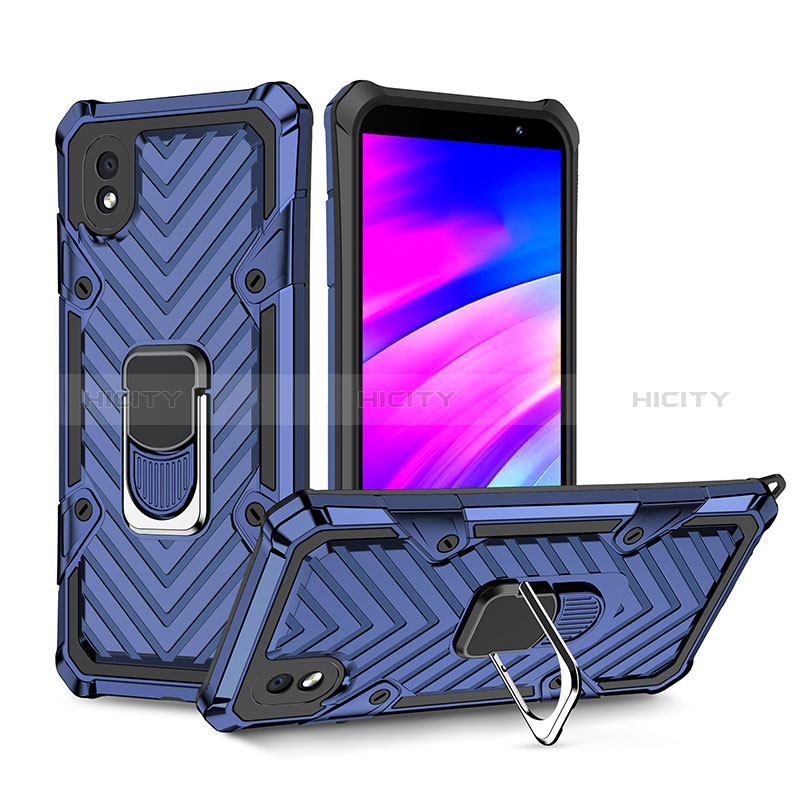 Silikon Hülle Handyhülle und Kunststoff Schutzhülle Hartschalen Tasche mit Magnetisch Fingerring Ständer YF1 für Samsung Galaxy M01 Core Blau