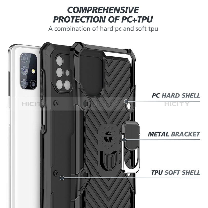 Silikon Hülle Handyhülle und Kunststoff Schutzhülle Hartschalen Tasche mit Magnetisch Fingerring Ständer YF1 für Samsung Galaxy M51