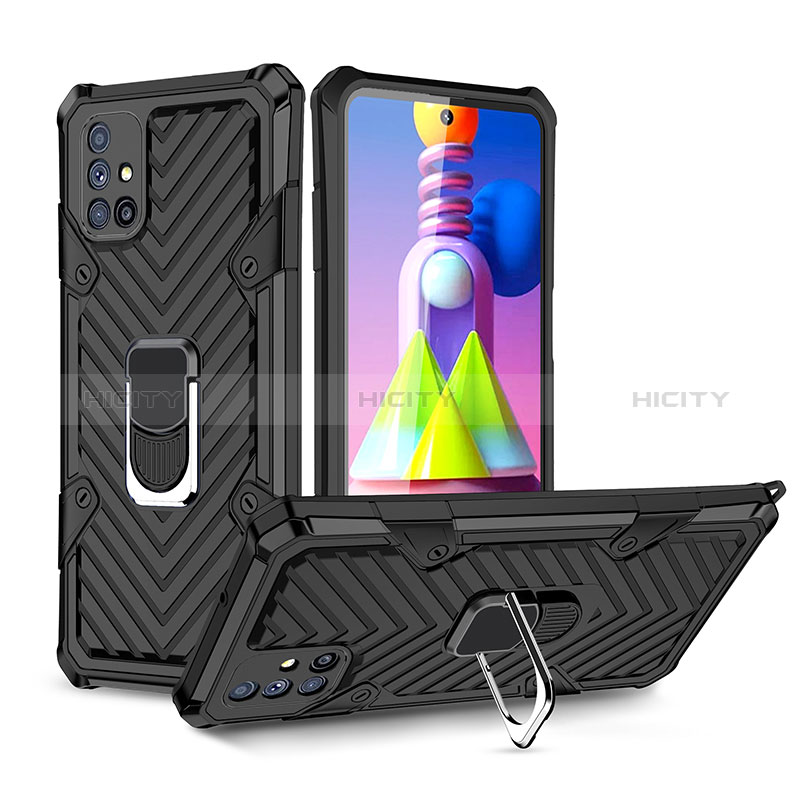Silikon Hülle Handyhülle und Kunststoff Schutzhülle Hartschalen Tasche mit Magnetisch Fingerring Ständer YF1 für Samsung Galaxy M51