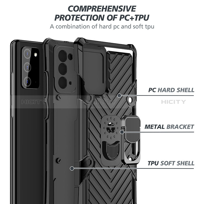 Silikon Hülle Handyhülle und Kunststoff Schutzhülle Hartschalen Tasche mit Magnetisch Fingerring Ständer YF1 für Samsung Galaxy Note 20 5G