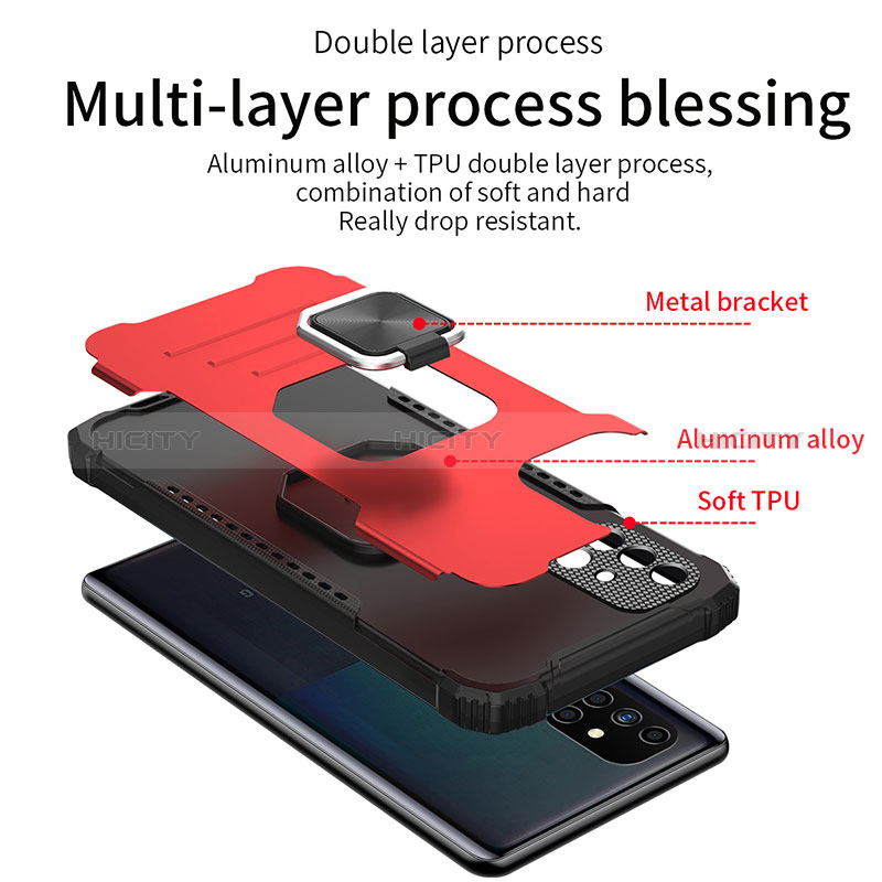 Silikon Hülle Handyhülle und Kunststoff Schutzhülle Hartschalen Tasche mit Magnetisch Fingerring Ständer ZJ2 für Samsung Galaxy A21s