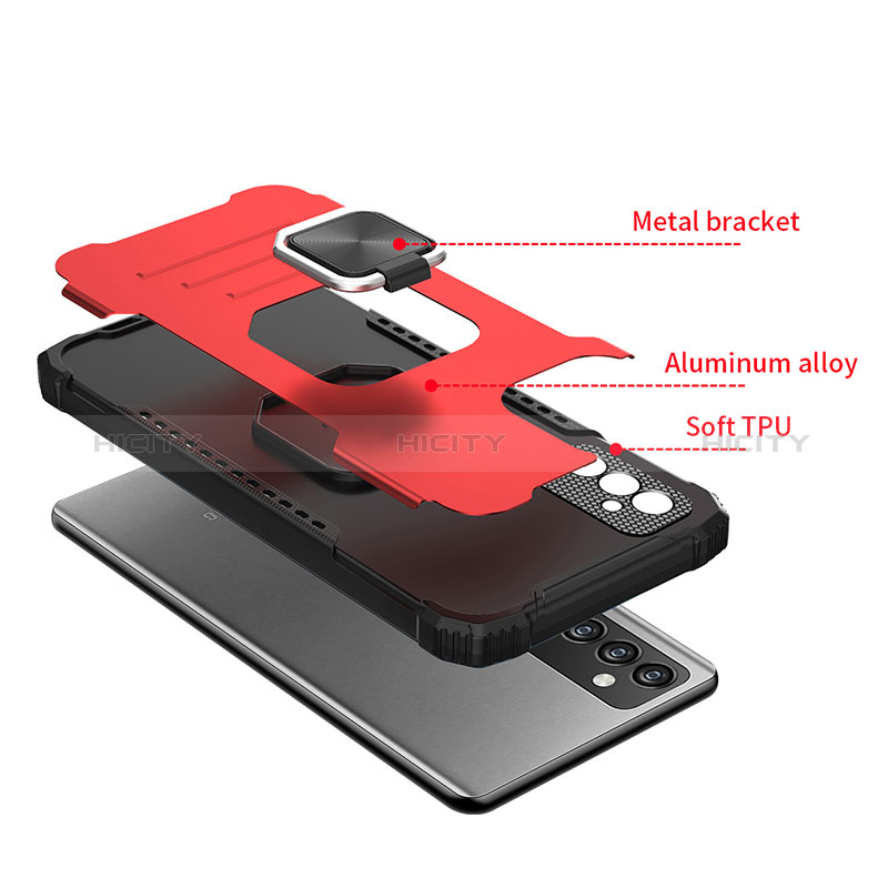 Silikon Hülle Handyhülle und Kunststoff Schutzhülle Hartschalen Tasche mit Magnetisch Fingerring Ständer ZJ2 für Samsung Galaxy A42 5G