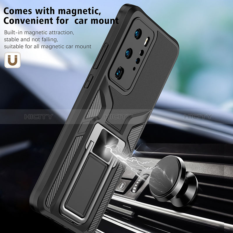 Silikon Hülle Handyhülle und Kunststoff Schutzhülle Hartschalen Tasche mit Magnetisch Fingerring Ständer ZL1 für Huawei P40 Pro