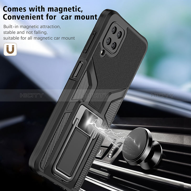 Silikon Hülle Handyhülle und Kunststoff Schutzhülle Hartschalen Tasche mit Magnetisch Fingerring Ständer ZL1 für Samsung Galaxy M12