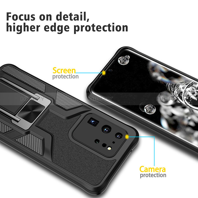 Silikon Hülle Handyhülle und Kunststoff Schutzhülle Hartschalen Tasche mit Magnetisch Fingerring Ständer ZL1 für Samsung Galaxy S20 Ultra groß