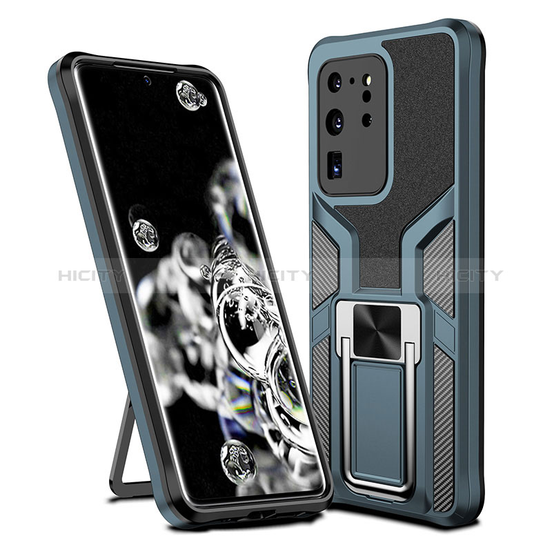 Silikon Hülle Handyhülle und Kunststoff Schutzhülle Hartschalen Tasche mit Magnetisch Fingerring Ständer ZL1 für Samsung Galaxy S20 Ultra 5G