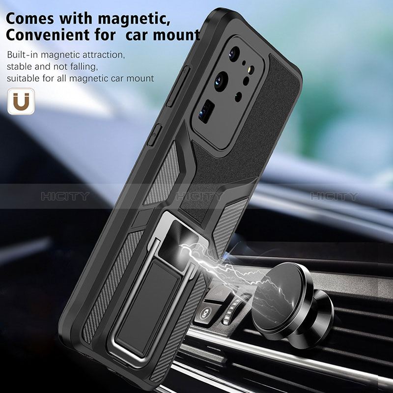 Silikon Hülle Handyhülle und Kunststoff Schutzhülle Hartschalen Tasche mit Magnetisch Fingerring Ständer ZL1 für Samsung Galaxy S20 Ultra 5G