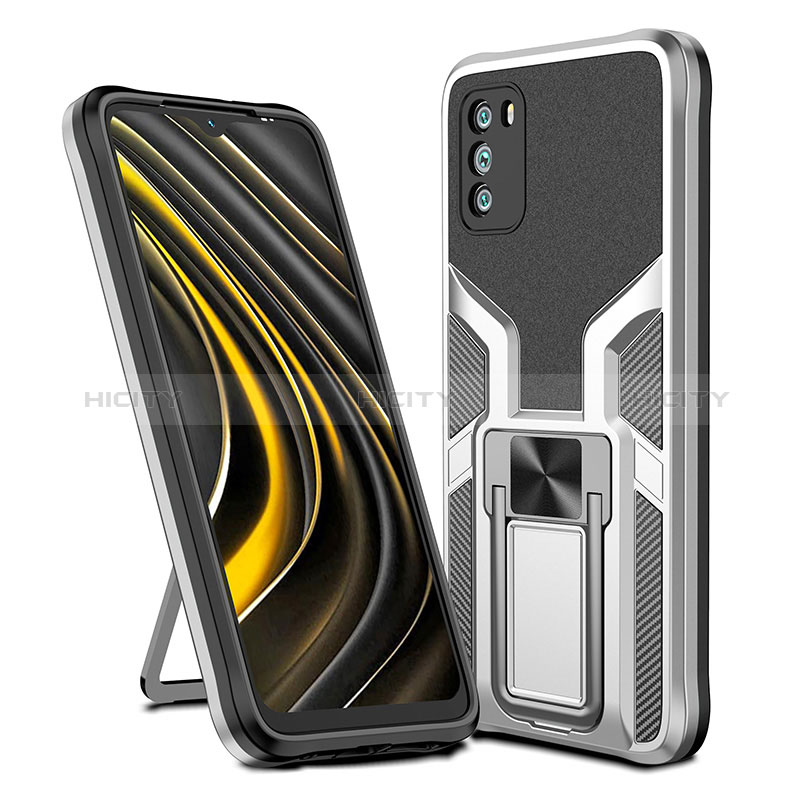 Silikon Hülle Handyhülle und Kunststoff Schutzhülle Hartschalen Tasche mit Magnetisch Fingerring Ständer ZL1 für Xiaomi Poco M3