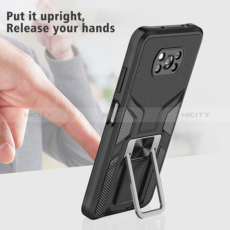 Silikon Hülle Handyhülle und Kunststoff Schutzhülle Hartschalen Tasche mit Magnetisch Fingerring Ständer ZL1 für Xiaomi Poco X3 groß