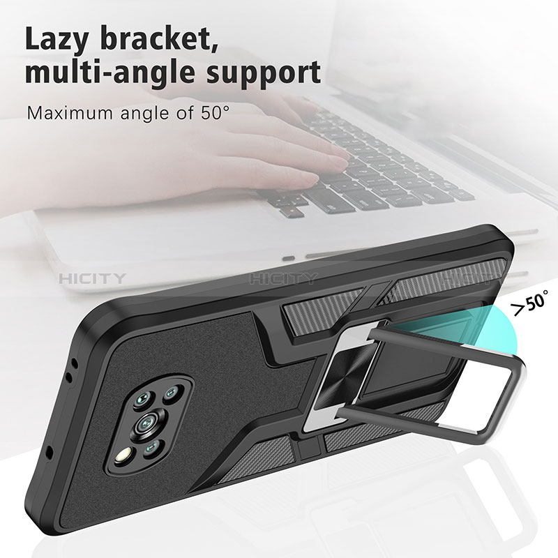 Silikon Hülle Handyhülle und Kunststoff Schutzhülle Hartschalen Tasche mit Magnetisch Fingerring Ständer ZL1 für Xiaomi Poco X3 groß
