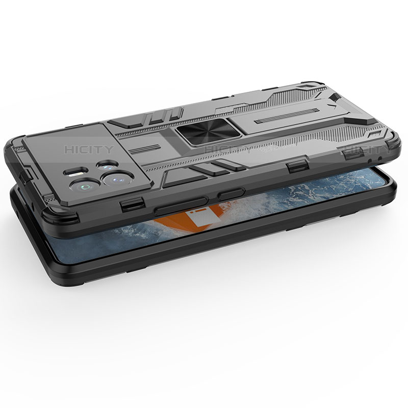 Silikon Hülle Handyhülle und Kunststoff Schutzhülle Hartschalen Tasche mit Magnetisch Ständer A01 für Vivo iQOO 9 Pro 5G