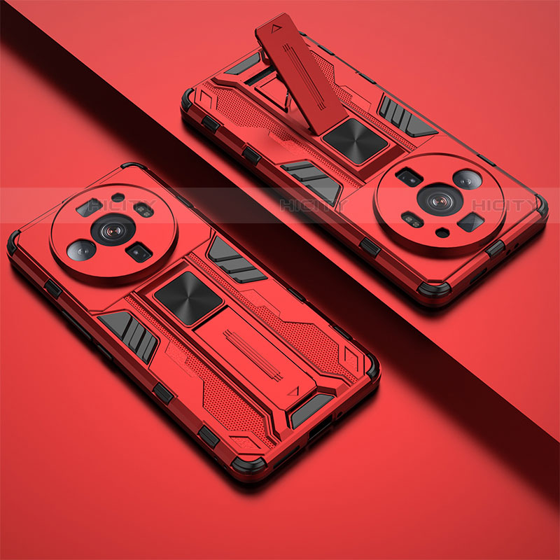 Silikon Hülle Handyhülle und Kunststoff Schutzhülle Hartschalen Tasche mit Magnetisch Ständer A01 für Xiaomi Mi 12S Ultra 5G Rot