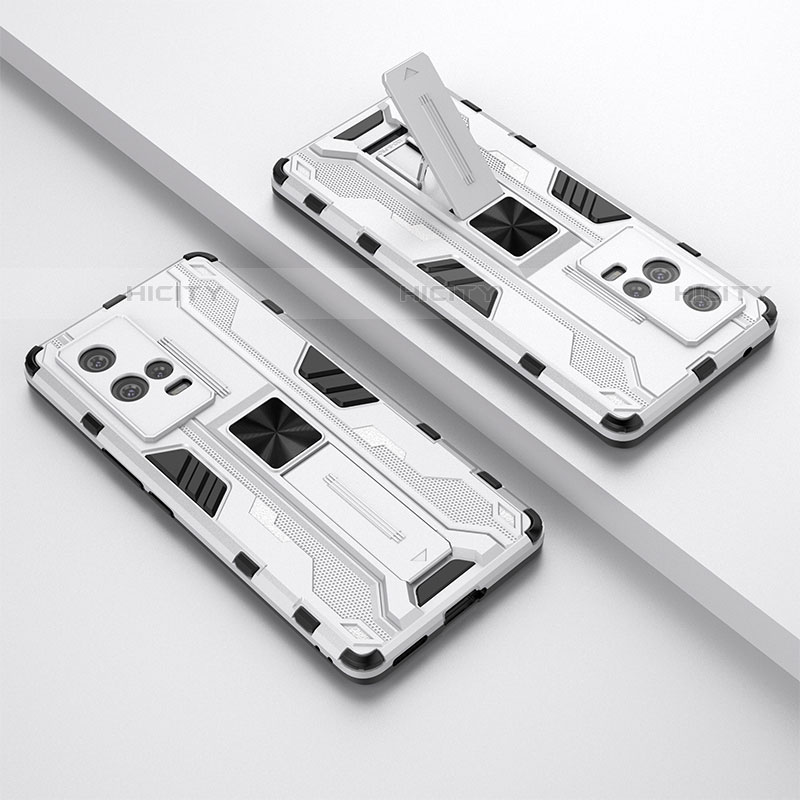 Silikon Hülle Handyhülle und Kunststoff Schutzhülle Hartschalen Tasche mit Magnetisch Ständer A02 für Vivo iQOO 8 Pro 5G Weiß
