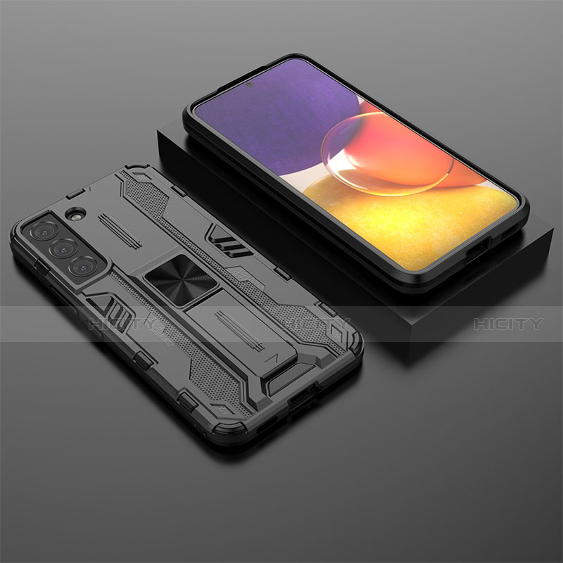 Silikon Hülle Handyhülle und Kunststoff Schutzhülle Hartschalen Tasche mit Magnetisch Ständer A03 für Samsung Galaxy S21 5G groß