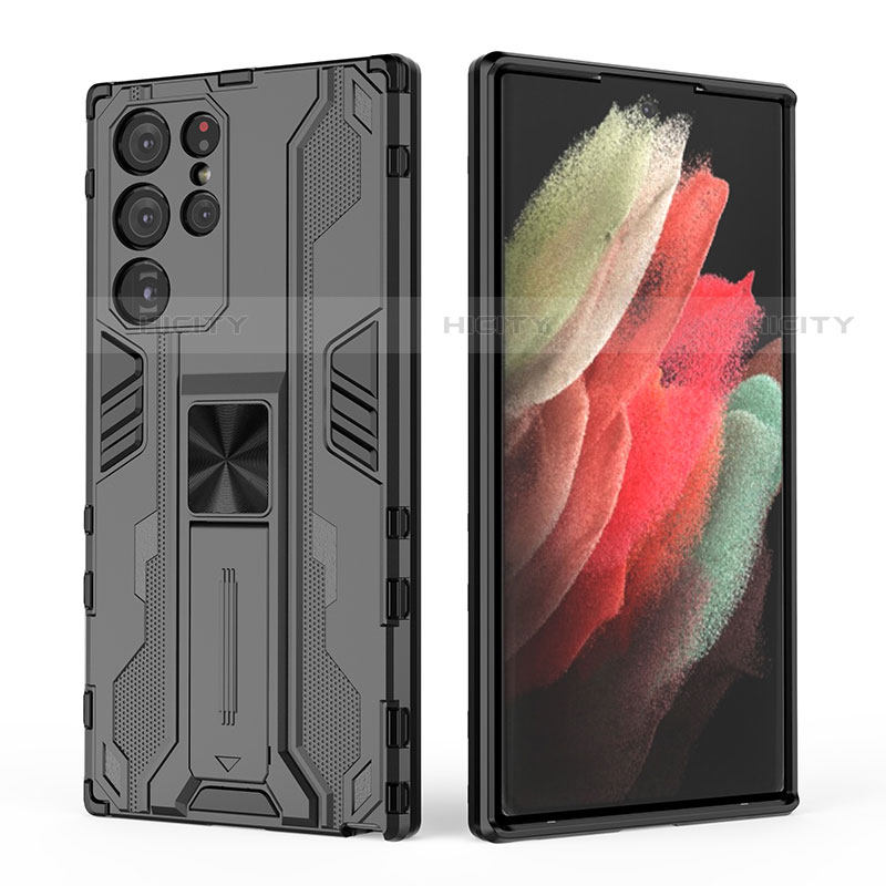 Silikon Hülle Handyhülle und Kunststoff Schutzhülle Hartschalen Tasche mit Magnetisch Ständer A03 für Samsung Galaxy S23 Ultra 5G groß