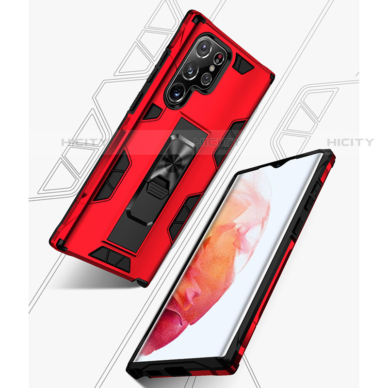 Silikon Hülle Handyhülle und Kunststoff Schutzhülle Hartschalen Tasche mit Magnetisch Ständer A04 für Samsung Galaxy S21 Ultra 5G groß