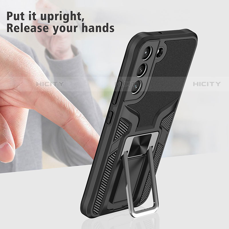 Silikon Hülle Handyhülle und Kunststoff Schutzhülle Hartschalen Tasche mit Magnetisch Ständer A05 für Samsung Galaxy S22 5G groß