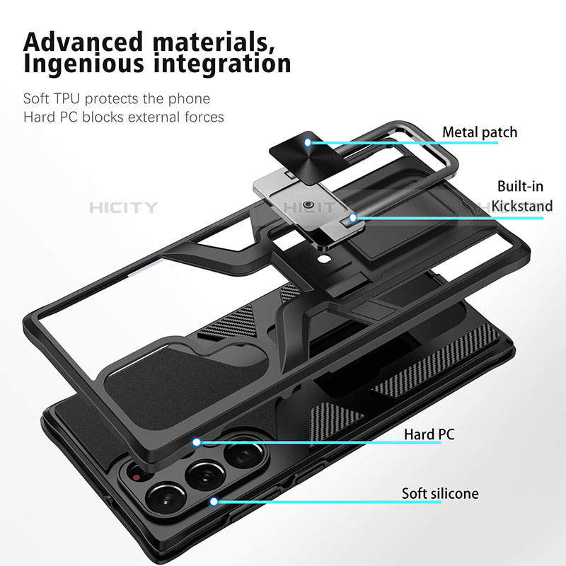 Silikon Hülle Handyhülle und Kunststoff Schutzhülle Hartschalen Tasche mit Magnetisch Ständer A05 für Samsung Galaxy S22 Ultra 5G