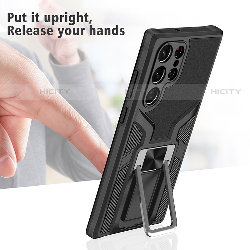 Silikon Hülle Handyhülle und Kunststoff Schutzhülle Hartschalen Tasche mit Magnetisch Ständer A05 für Samsung Galaxy S23 Ultra 5G