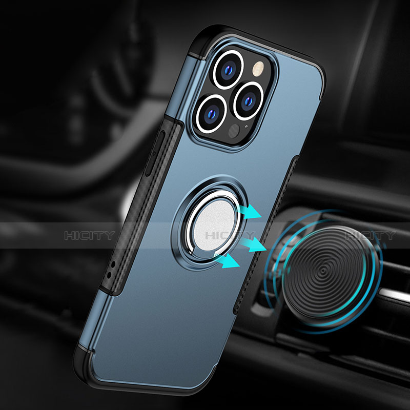 Silikon Hülle Handyhülle und Kunststoff Schutzhülle Hartschalen Tasche mit Magnetisch Ständer A08 für Apple iPhone 15 Pro Max groß